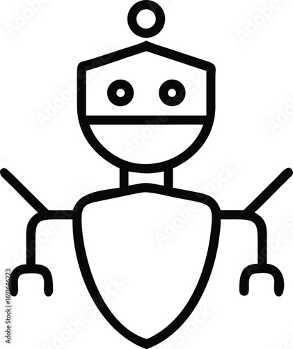 Simple outline drawing of a robot figure with claws and antenna