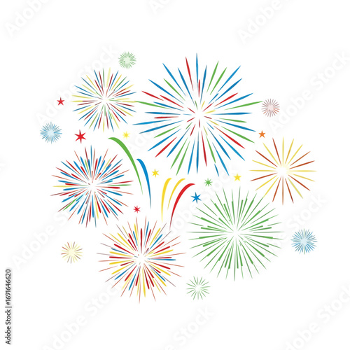 Colorful Fireworks Display, Celebration Burst, Festive Design Element
