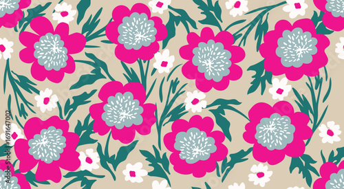 Abstract hand drawn floral seamless patterns. Illustration for fabric, textiles, clothing, wall art, printing and design project, etc.