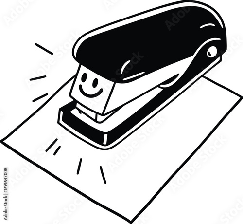 Vector art of cute smiling stapler punching paper