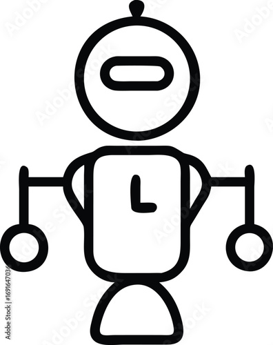 Simple outline drawing of retro robot toy with minimal elements isolated