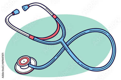 Stethoscope with red accents on teal background