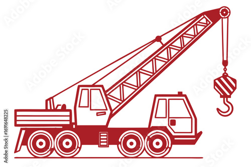 Red illustration of a mobile crane