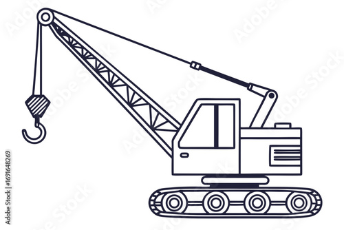Line art illustration of a crawler crane