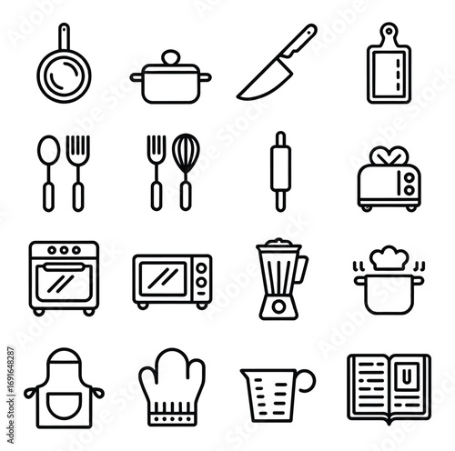 Kitchen Utensils and Appliances Icons cooking