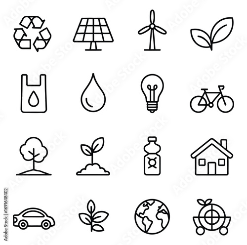 Environmental symbols and icons recycling symbol solar panel