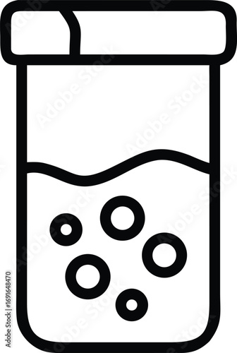 Simple outline icon of a test tube with liquid and bubbles inside