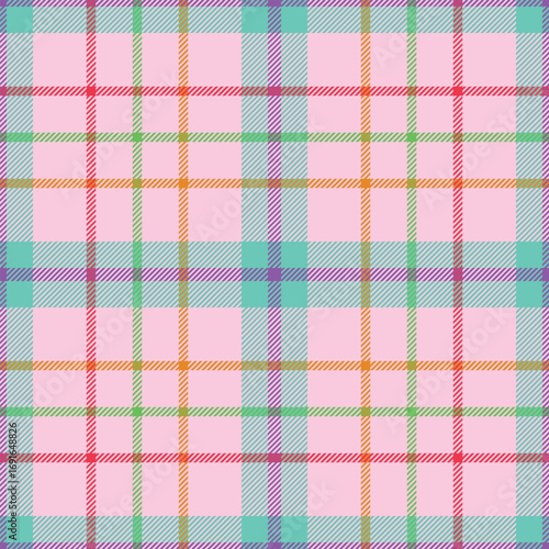 Seamless pink,blue color check pattern. Repeating patern plaid. Checkered design for prints. Repeated tartan fabric. Vector scottish fabriс. Ekose texture. Madras flannel. Checker line. Stripe gingham