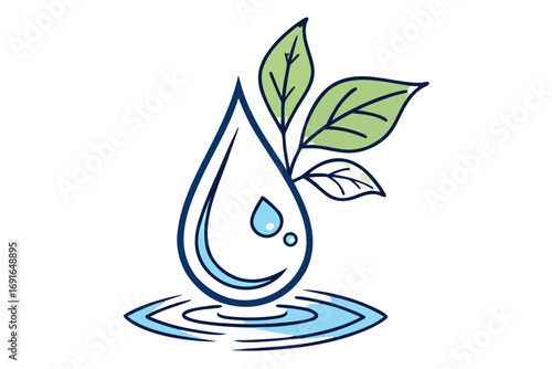 Water drop with growing leaves