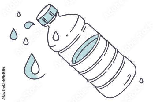 Handdrawn illustration of a water bottle pouring water drops