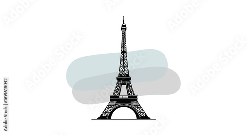 Iconic Parisian Landmark Silhouette A Minimalist Representation of the Eiffel Tower against a Softly Blurred Abstract Background, Evoking Travel and European Charm