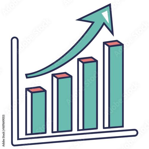 Bar chart with upward arrow indicating growth