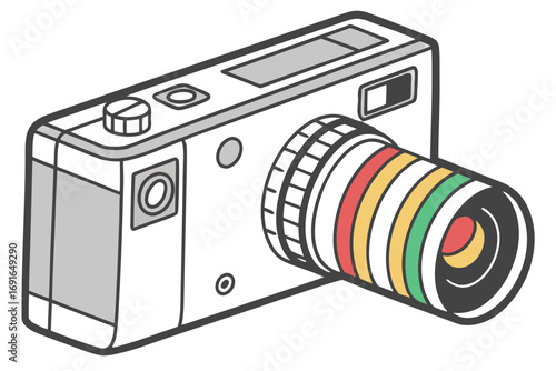 Retro camera with colorful lens