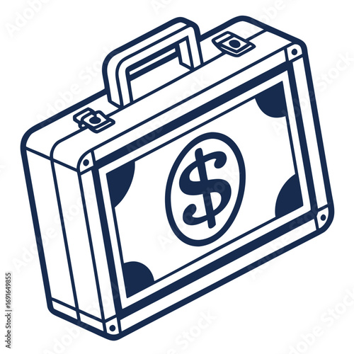 Briefcase with dollar sign and money