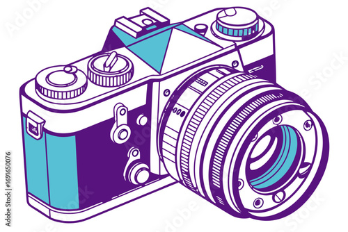 Vintage film camera with zoom lens