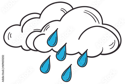 Cartoon clouds raining water drops