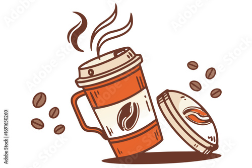 To go coffee cup with lid and beans