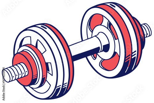 Adjustable dumbbell with red and white plates