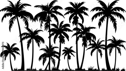 Vibrant tropical palm trees creating a serene beach paradise silhouette, perfect for summer vacation vibes.