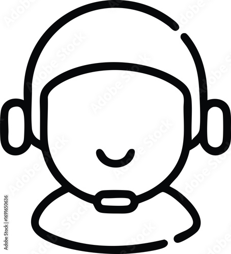 Simple outline illustration of a person with headset ready for call center service