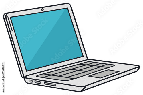 Open laptop computer with a blue screen