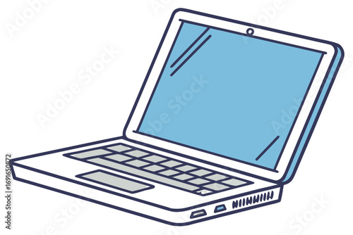 Open laptop computer with a blue screen
