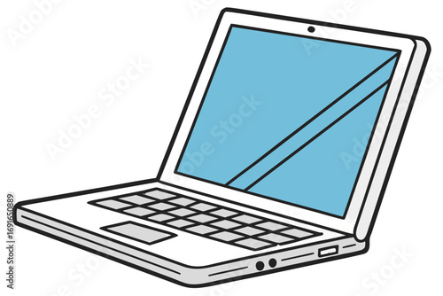 Open laptop computer with a blue screen
