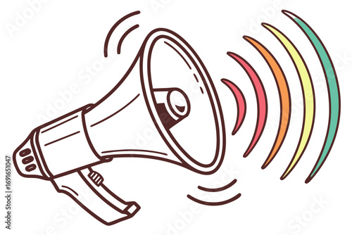Hand drawn megaphone with sound waves