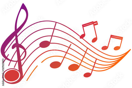 Musical notes and treble clef with colorful gradient