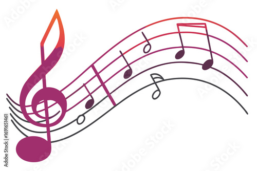 Musical notes and treble clef on a staff