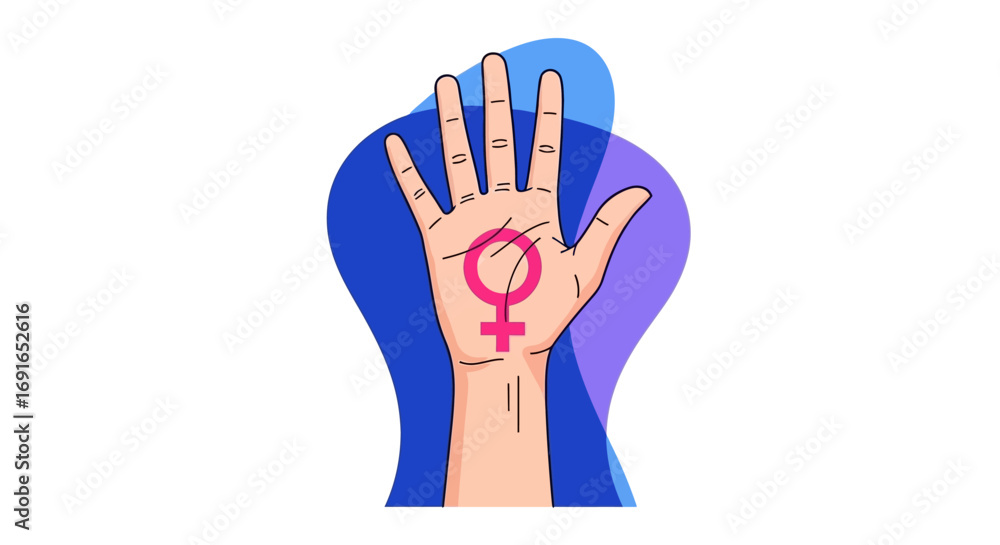 Obraz premium Empowering Hand with Venus Symbol Represents Femininity and Strength, Advocating for Gender Equality and Women's Rights in Society