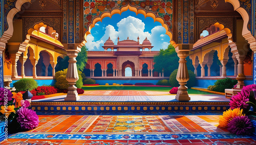 Vibrant Indian palace courtyard