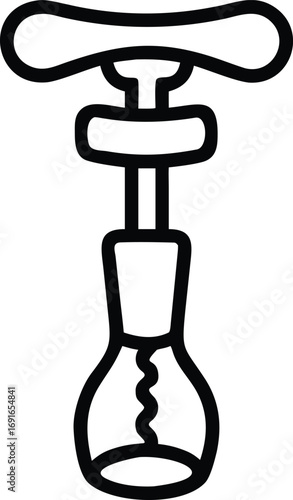 Simple outline of wine opener tool with turning handle and twisted screw