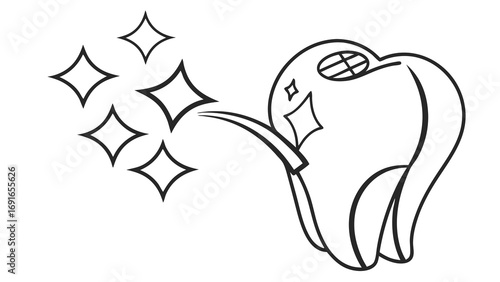 Sparkling clean tooth with shining stars and a healthy smile.