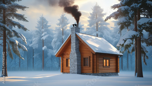 A rustic wooden cabin with a sloping roof +