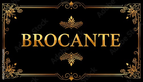 Gold-lettered  on black background with ornate frame