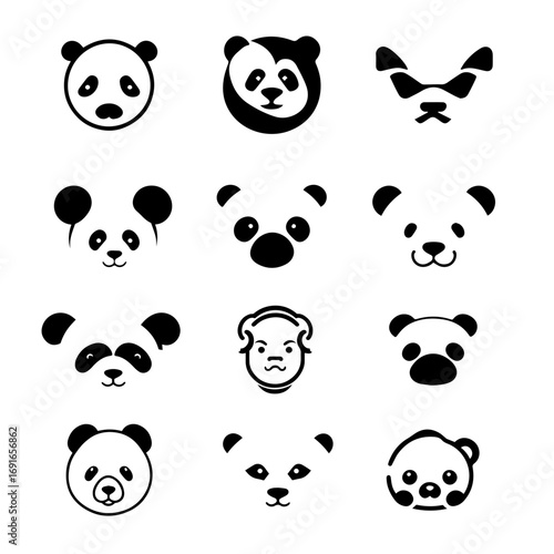 Panda Face Vector Set – Cute Cartoon Animal Icon Collection