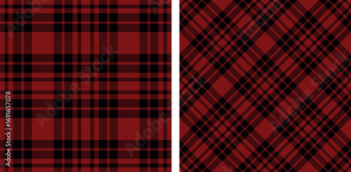 Seamless red,black color check pattern. Repeating patern plaid. Checkered design for prints. Repeated tartan fabric. Vector scottish fabriс. Ekose texture. Madras flannel. Checker line. Stripe gingham