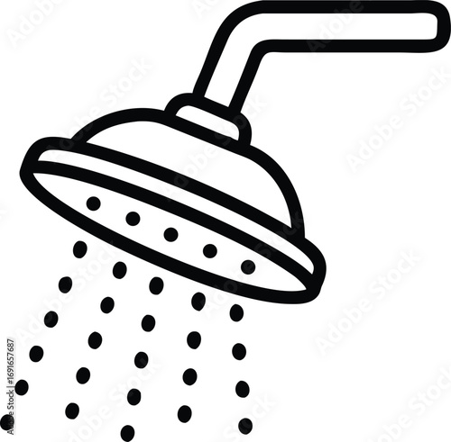 Simple Shower Head with Water Drops in Outline Style Design