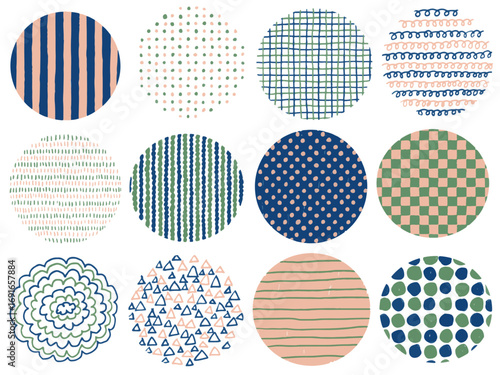 手描きあしらいセット　まる　パターン　色鉛筆