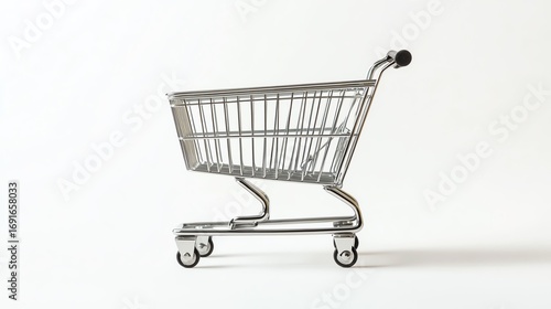 Silver shopping cart on white background