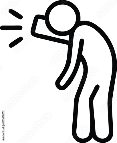 Simple stick figure feels headache or migraine with line art effect