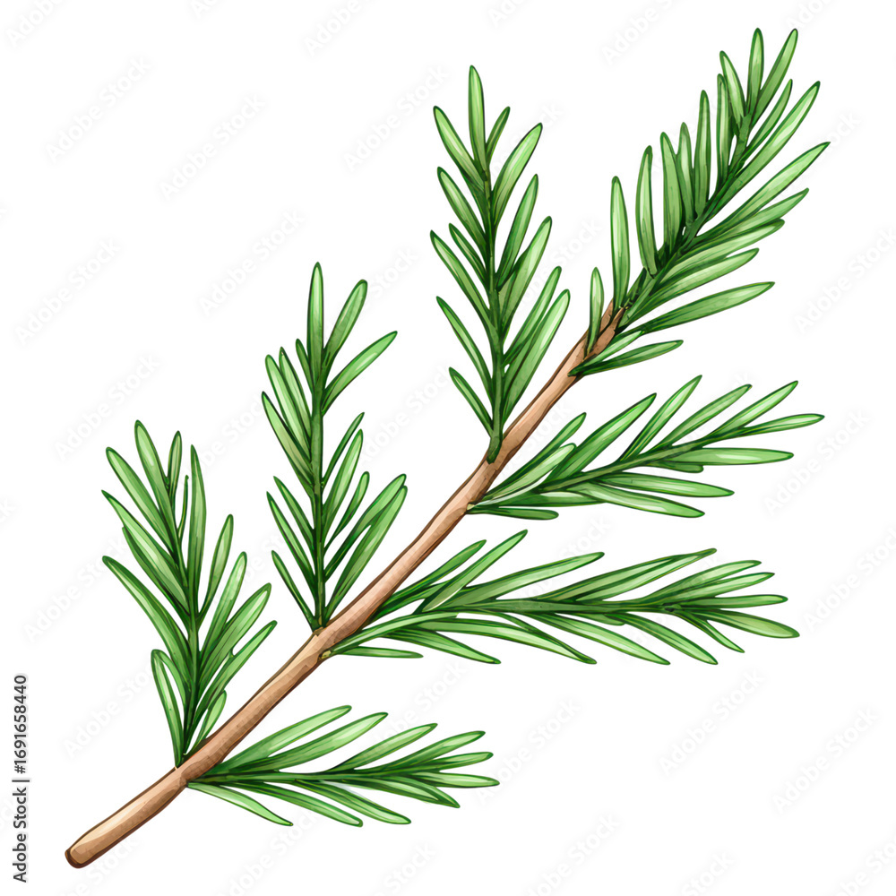 Fototapeta premium Realistic and Detailed Illustration of a Green Pine Needle Sprig with Branch for Nature and Botanical Use, isolated on transparent background.