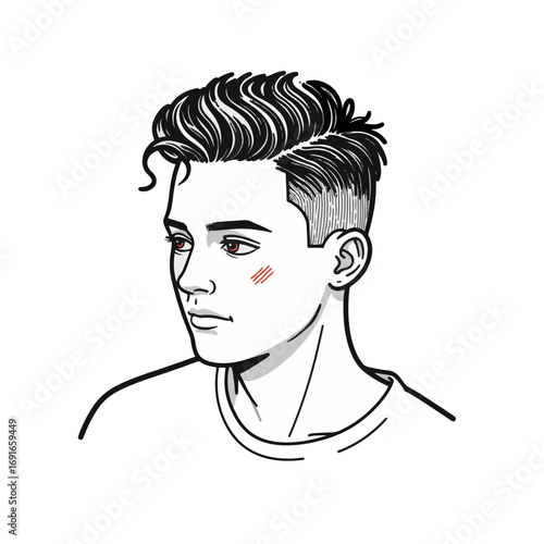Stylish young man with dyed hair posing in minimalist art style, self-expression