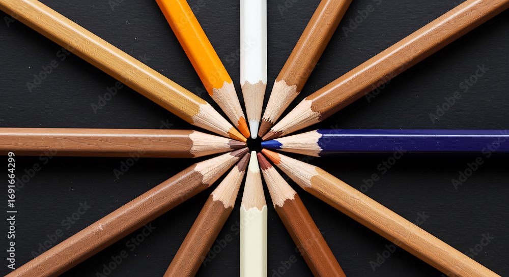 Naklejka premium Colored Pencils Arranged in a Starburst Pattern