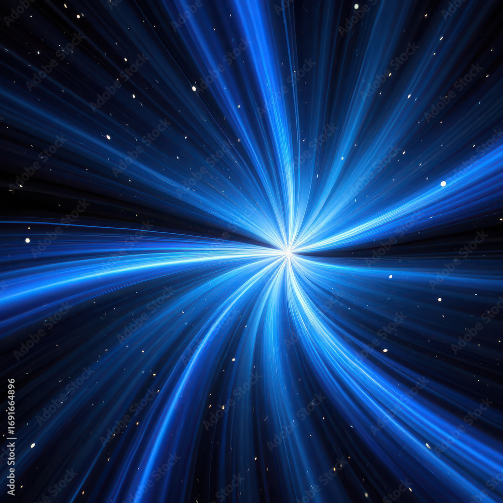 Naklejka premium Radiant blue light explosion trails through starry dark space abstract background