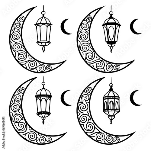 Ramadan kareem vector design with crescent and lantern