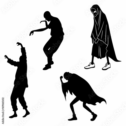 Zombie silhouettes, vector illustration set