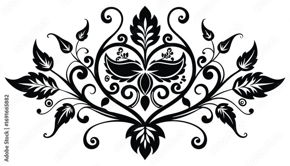 Obraz premium Ornamental Floral Vector Decorative Leaf Swirl Design