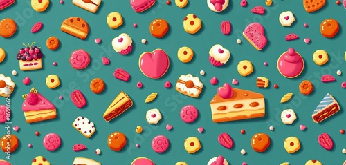 Sweet bakery treats seamless vector pattern, perfect for backgrounds or wrapping paper, repeat, cookie